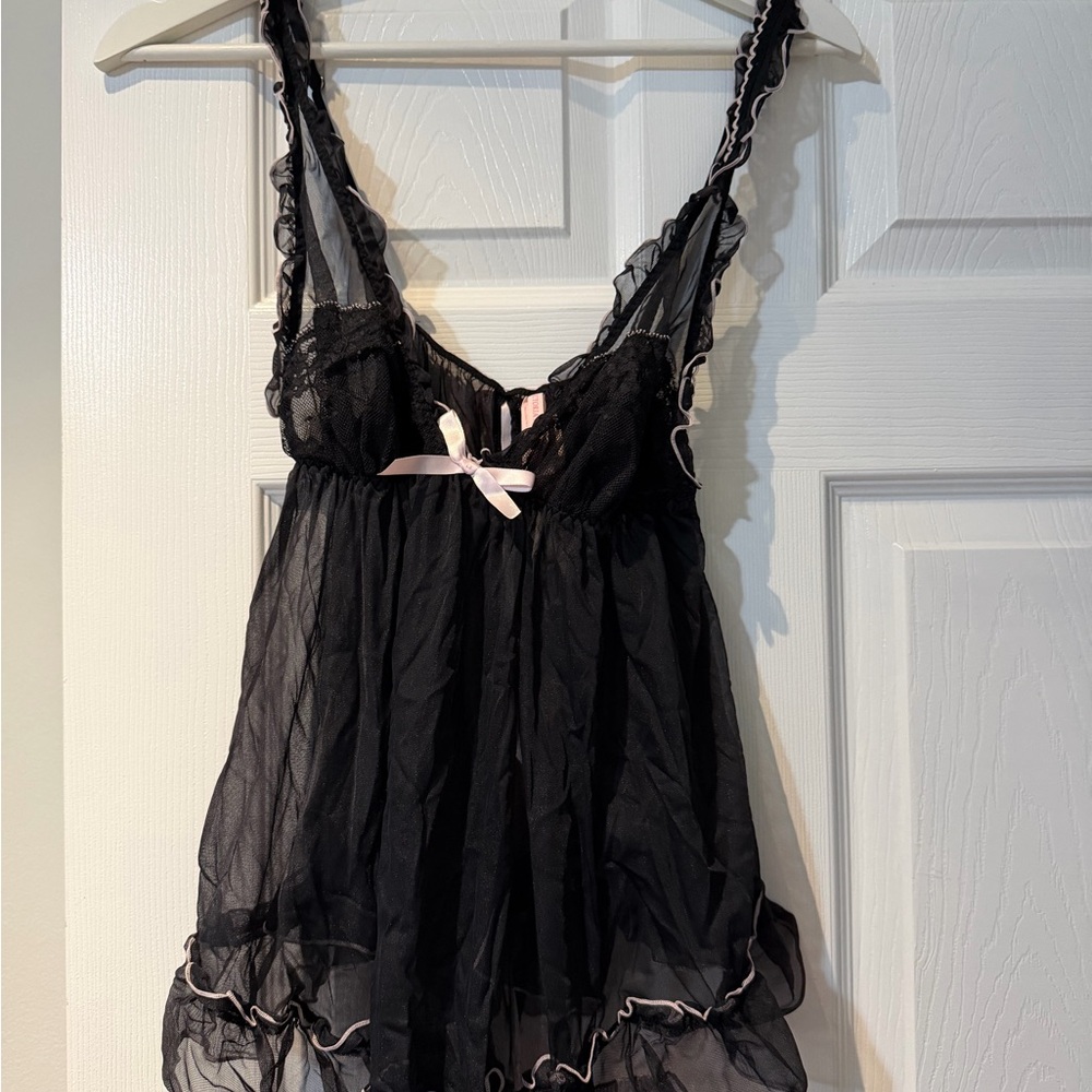 Victoria's Secret Black Sheer Lace Chemise